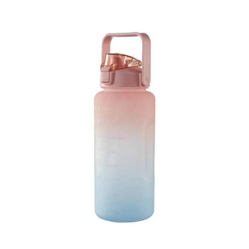 2L Large Water Bottle Straw Time Gradient Cup Fitness Jugs Sport Gym Training - Green 6