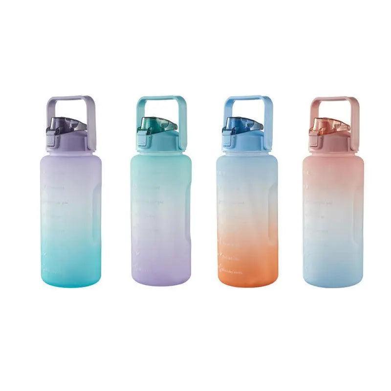 2L Large Water Bottle Straw Time Gradient Cup Fitness Jugs Sport Gym Training - Pink