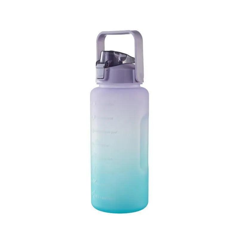 2L Large Water Bottle Straw Time Gradient Cup Fitness Jugs Sport Gym Training - Pink 9
