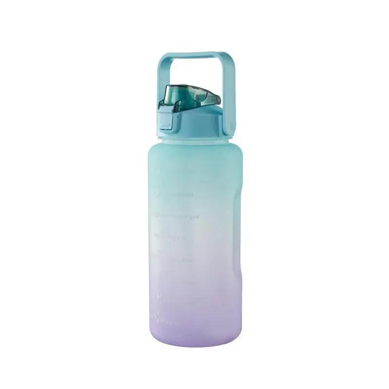 2L Large Water Bottle Straw Time Gradient Cup Fitness Jugs Sport Gym Training - Purple 7