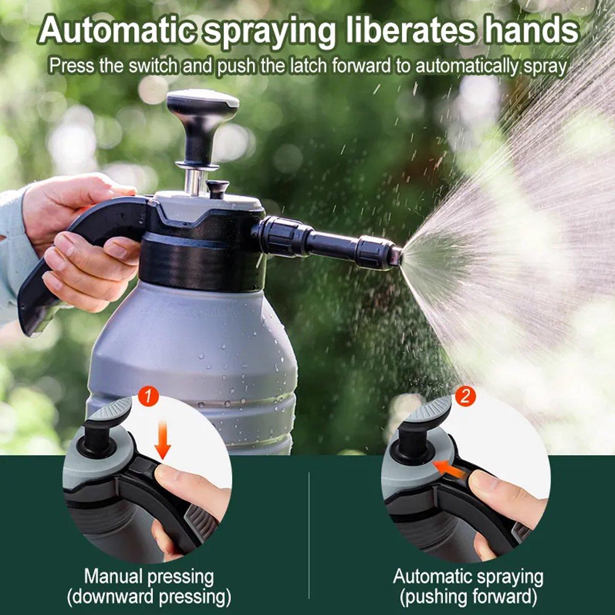 Pressure Pump Spray Bottle 2L Easy Pump Adjustable Nozzle Garden Watering Flower - Grey 5