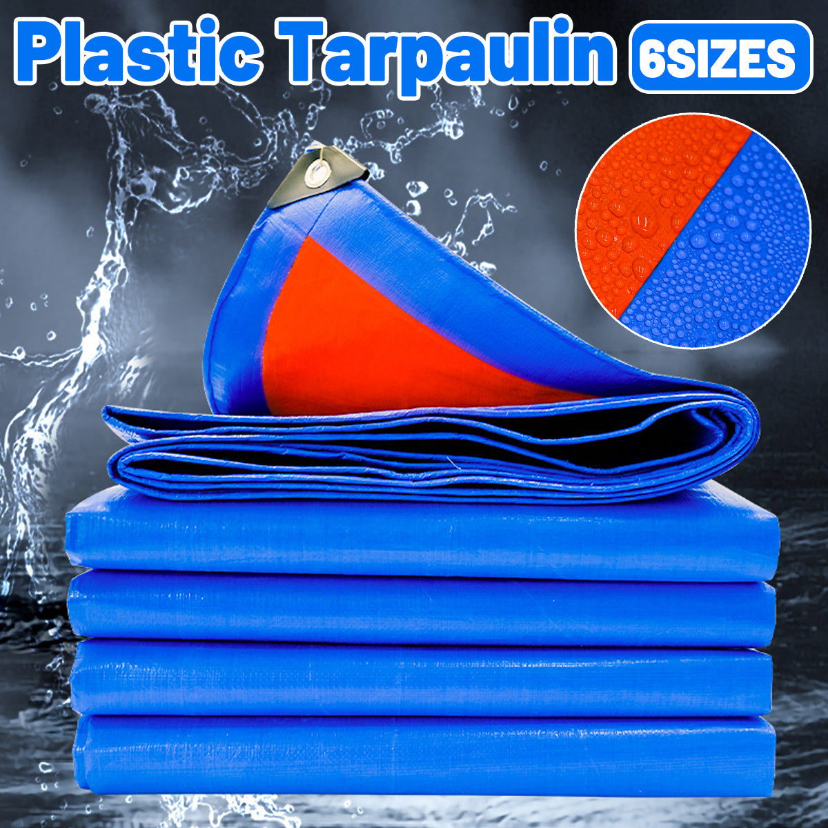 Waterproof Plastic Tarp Cover Heavy Duty Ground Sheet Rainproof Dustproof Blue - 3x4m