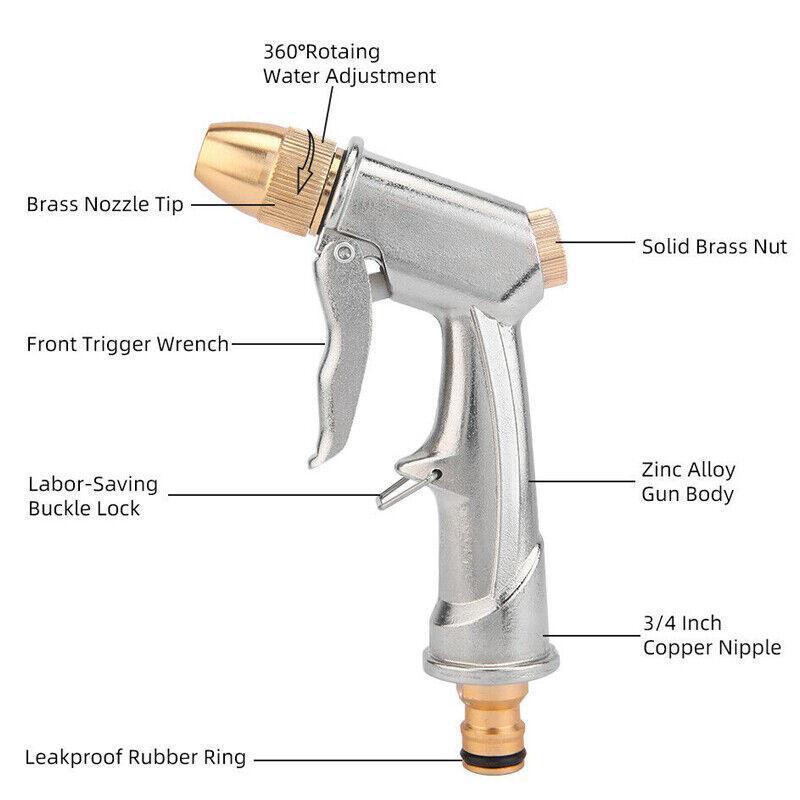 2Pcs High Pressure Water Spray Handle Nozzle Brass Garden Hose Pipe Lawn Car Wash 5