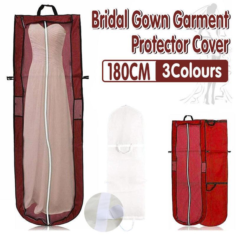 Wedding Dress Garment Bag 180cm Long Bridal Gown Storage Dustproof Cover Zipper - Red