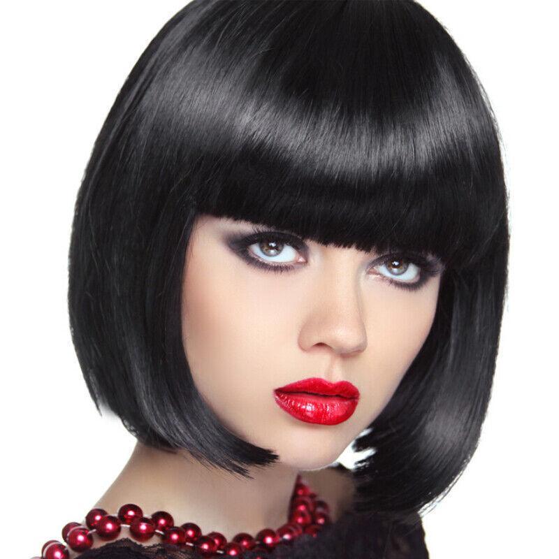 Short Bob Wig with Bangs for Women Synthetic Cosplay Party Hair in 14 Colours - Dark Pink 4