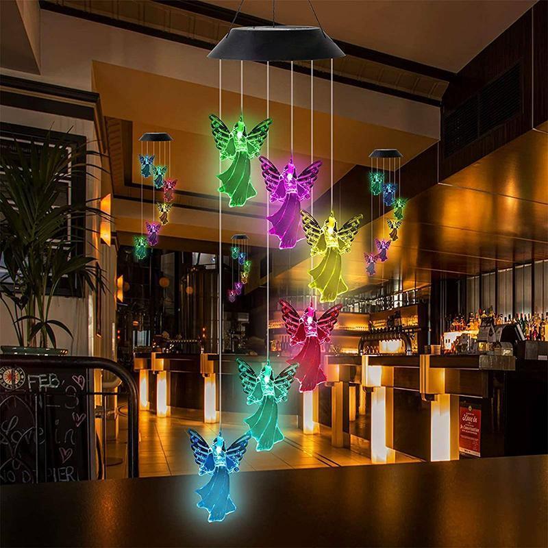 Colour Changing Wind Chimes LED Light Hanging Decor Outdoor Solar Powered Garden - Dogs 4