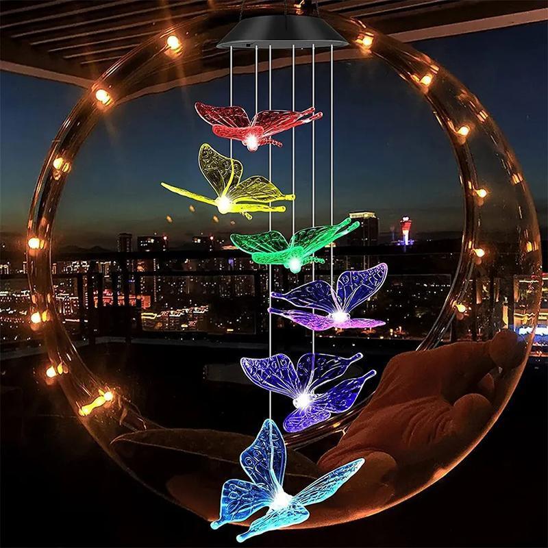 Colour Changing Wind Chimes LED Light Hanging Decor Outdoor Solar Powered Garden - Dogs 5