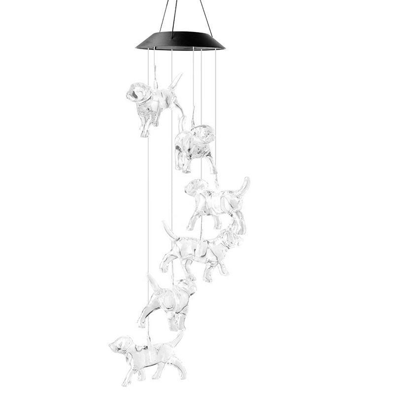 Colour Changing Wind Chimes LED Light Hanging Decor Outdoor Solar Powered Garden - Dogs 7