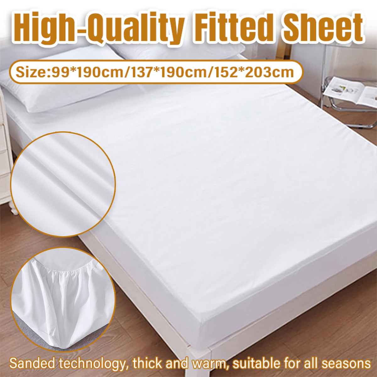 Waterproof Mattress Protector Fitted Sheet Bed Cover for Single King Single Double Queen - 152x203cm