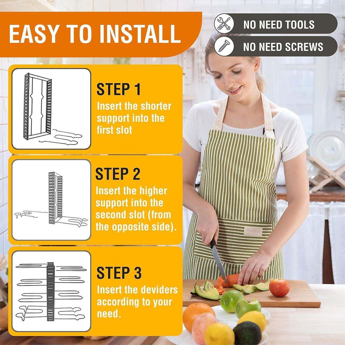 Adjustable Multi Layer Pot Lid Rack Vertical Storage Organizer Countertop Holder 5