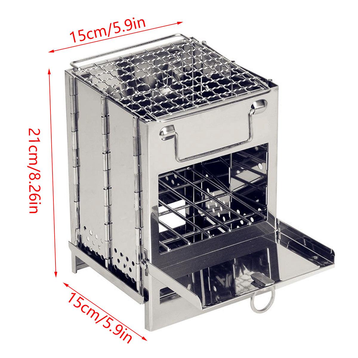 Square Wood Stove Mini Folding Grill Outdoor Camping Portable BBQ Cooking Rack 3