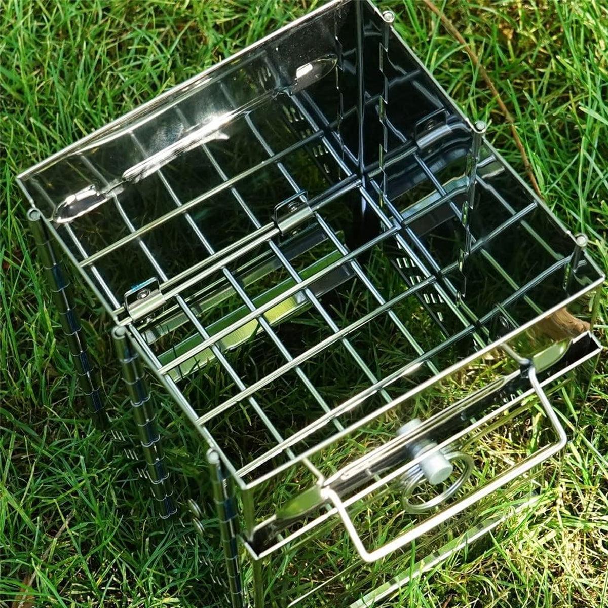 Square Wood Stove Mini Folding Grill Outdoor Camping Portable BBQ Cooking Rack 4