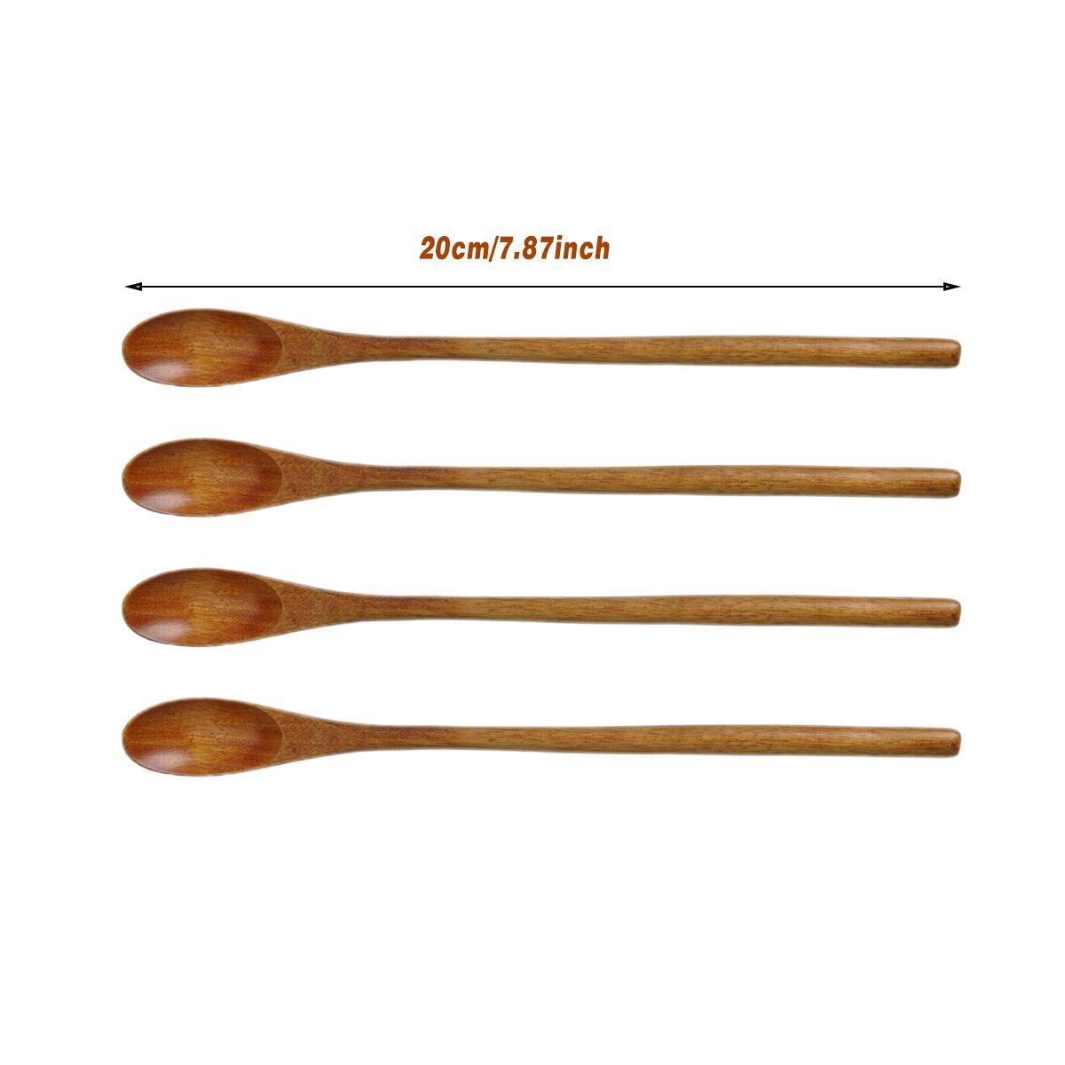 4PCS 20CM Japanese Wooden Long Handle Stirring Spoon Small Honey Spoon Tableware 3
