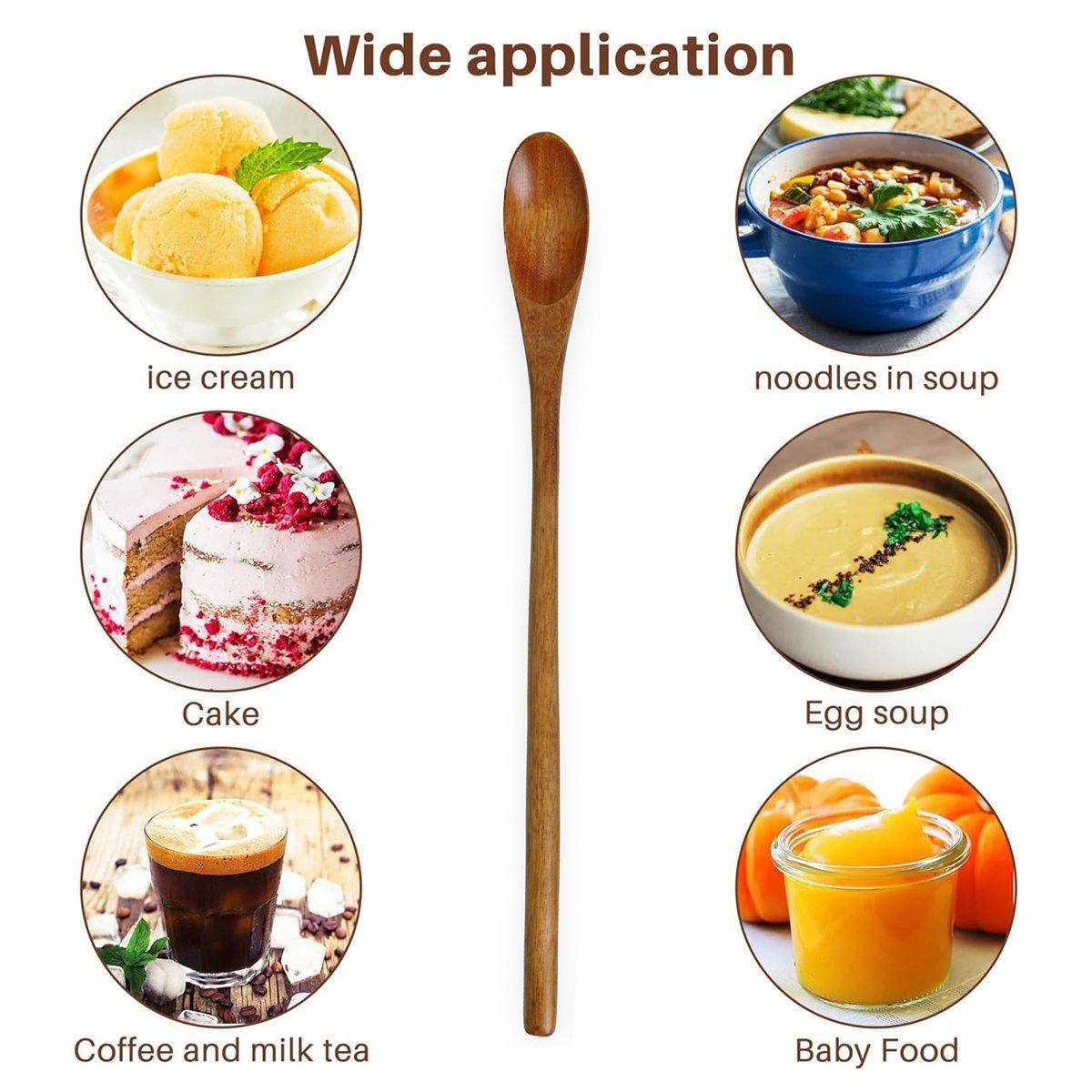 4PCS 20CM Japanese Wooden Long Handle Stirring Spoon Small Honey Spoon Tableware 5