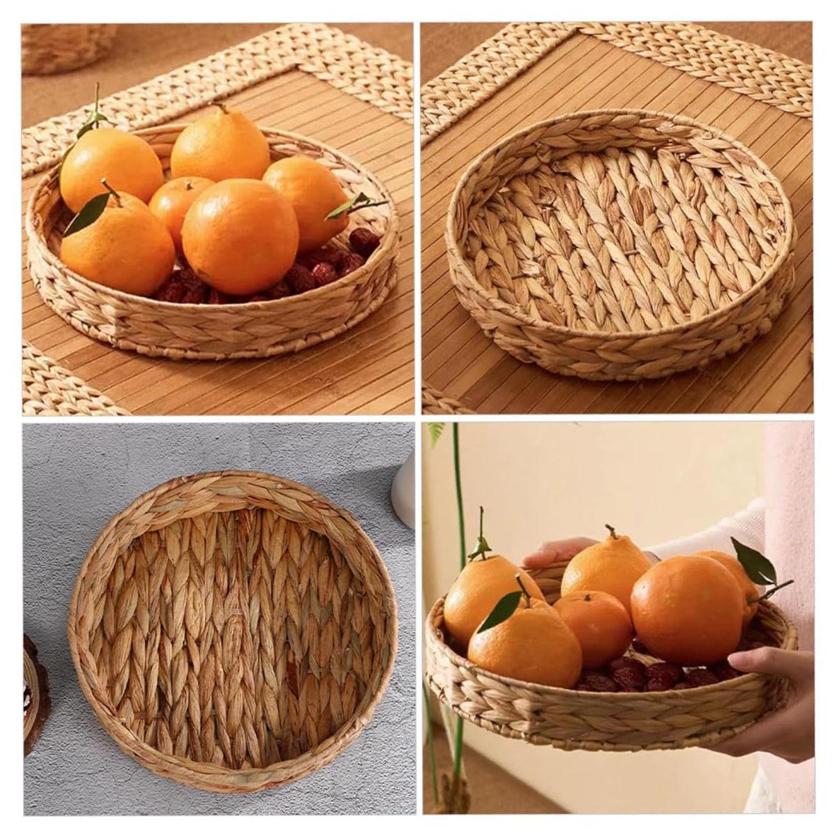 2pcs Rattan Fruit Tray Decorative Storage Trays Multipurpose Shelving Organizer - Circle 4