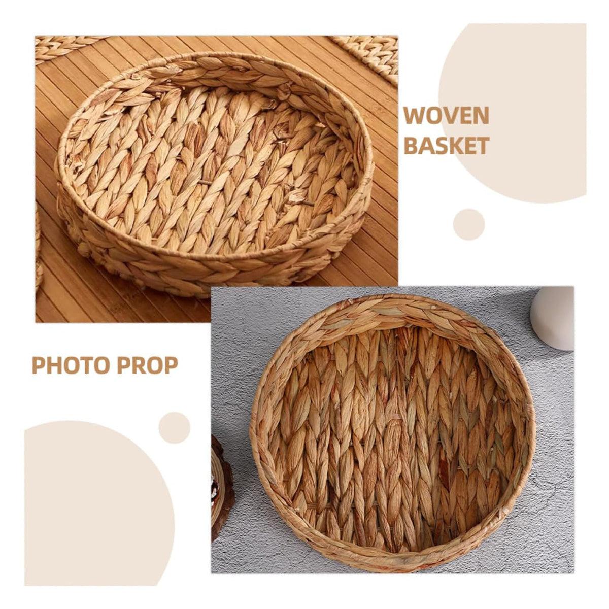 2pcs Rattan Fruit Tray Decorative Storage Trays Multipurpose Shelving Organizer - Circle 5