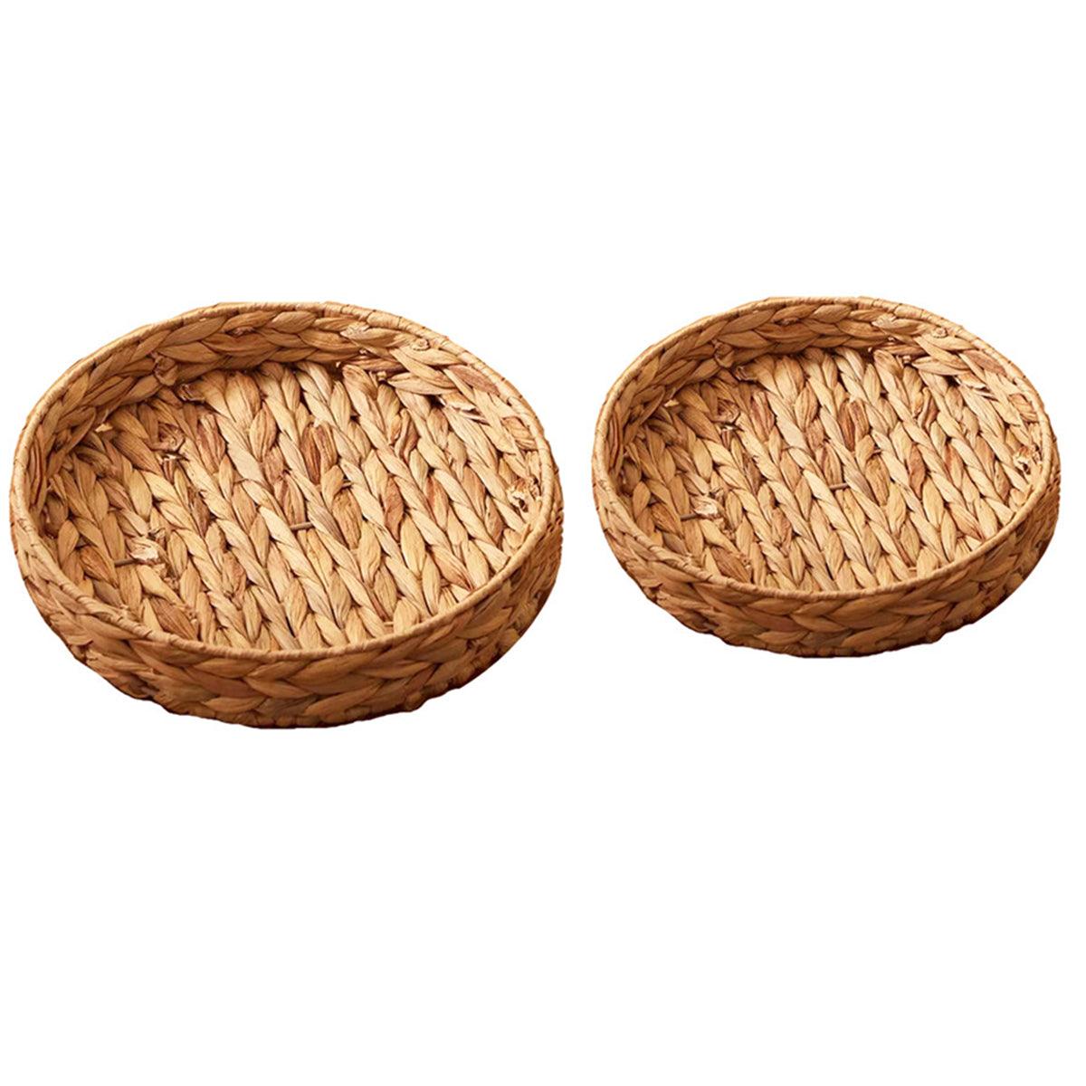 2pcs Rattan Fruit Tray Decorative Storage Trays Multipurpose Shelving Organizer - Circle 6