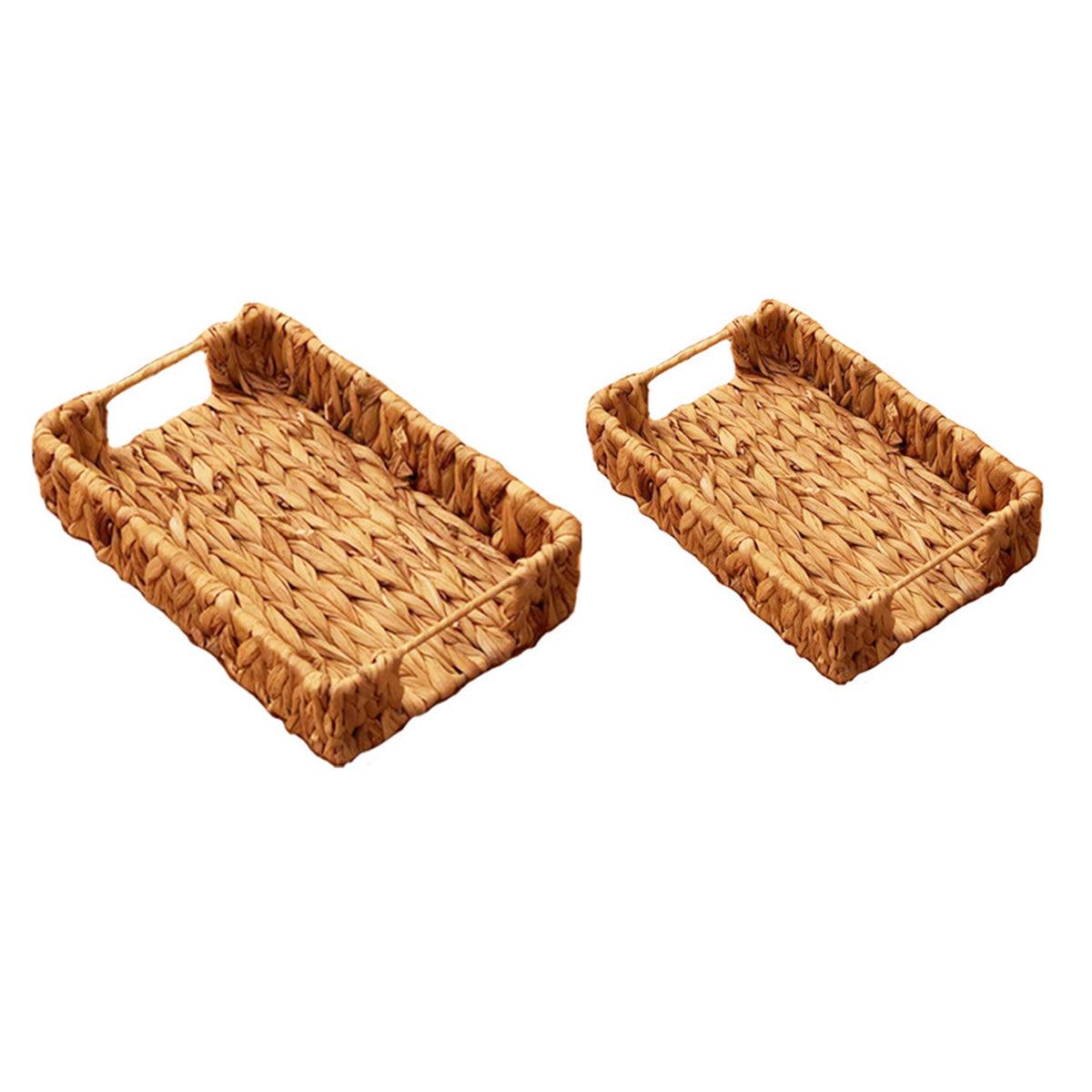 2pcs Rattan Fruit Tray Decorative Storage Trays Multipurpose Shelving Organizer - Square 7
