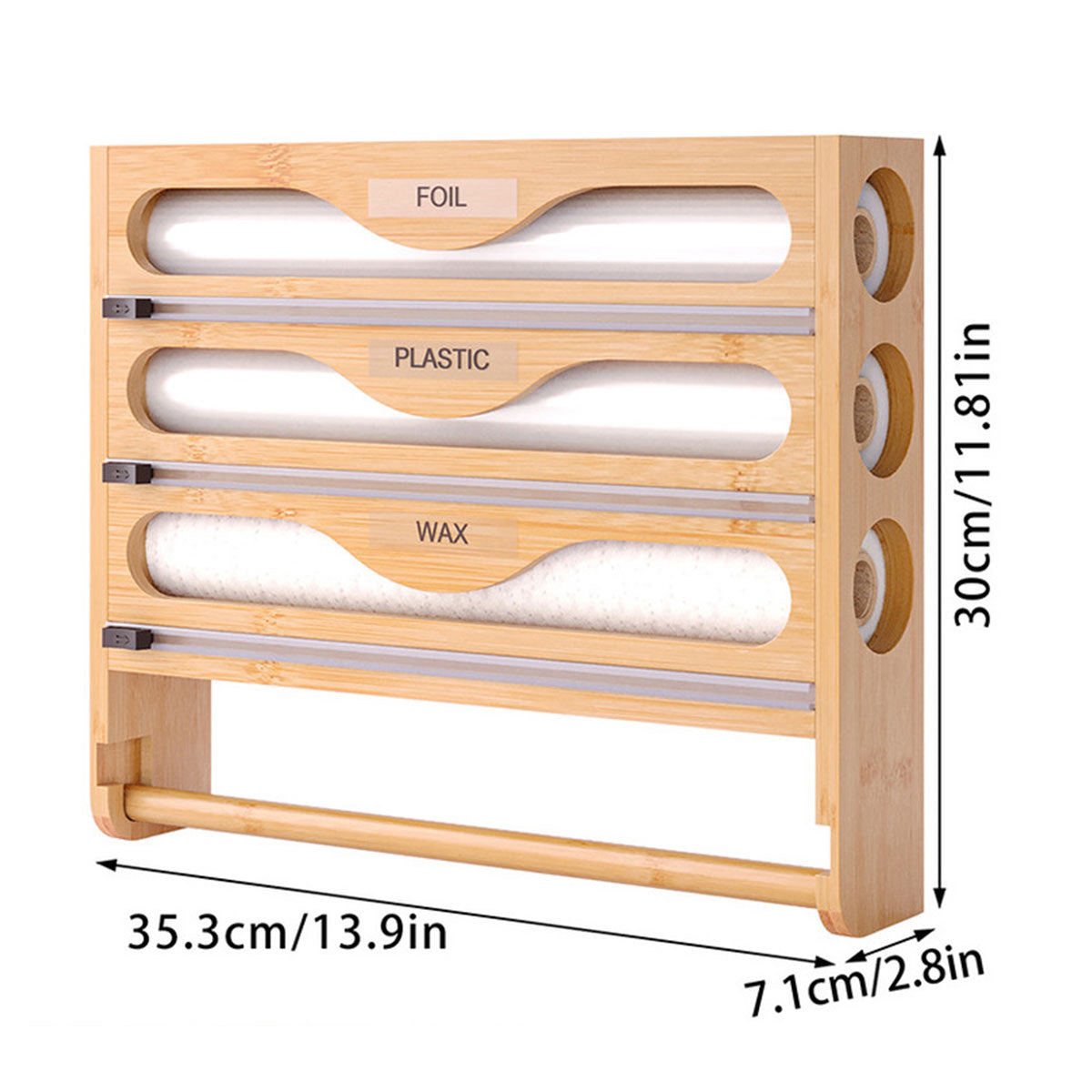 Wall Mounted Plastic Wrap Cutter Bamboo Multi Cell Kitchen Storage Box Organizer 3