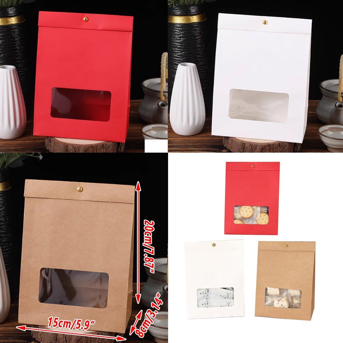 10PCS Snowflake Kraft Paper Candy Bag with Window Biscuit Self Standing Food Bag - Red 3