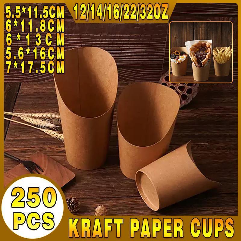 French Fries Holder Kraft Paper Cups Holder Disposable Paper Cups - 22OZ