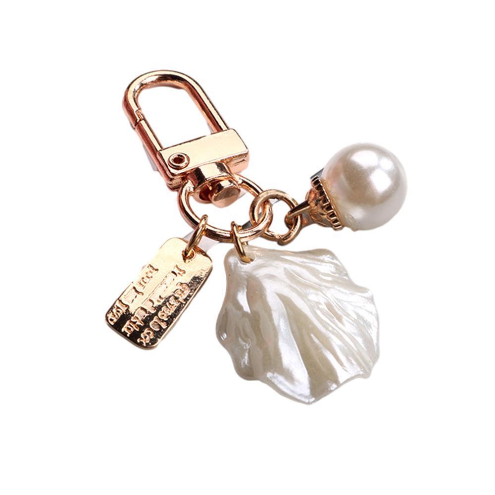 Womens Cute Key Rings Shell Heart Pearl Shape Keychain Charm Bag Hanger Pendants - C 8