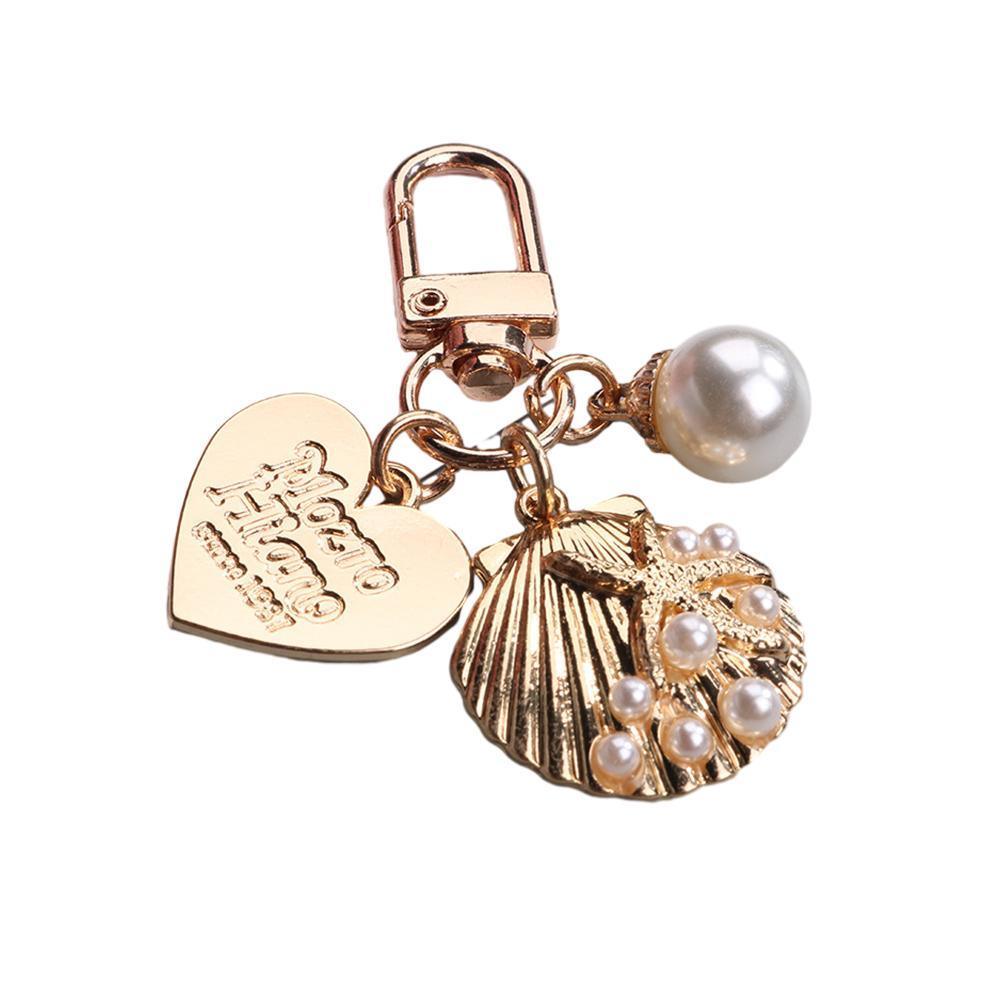 Womens Cute Key Rings Shell Heart Pearl Shape Keychain Charm Bag Hanger Pendants - C 9