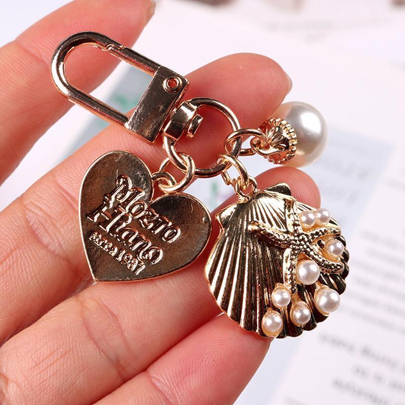 Womens Cute Key Rings Shell Heart Pearl Shape Keychain Charm Bag Hanger Pendants - A 5