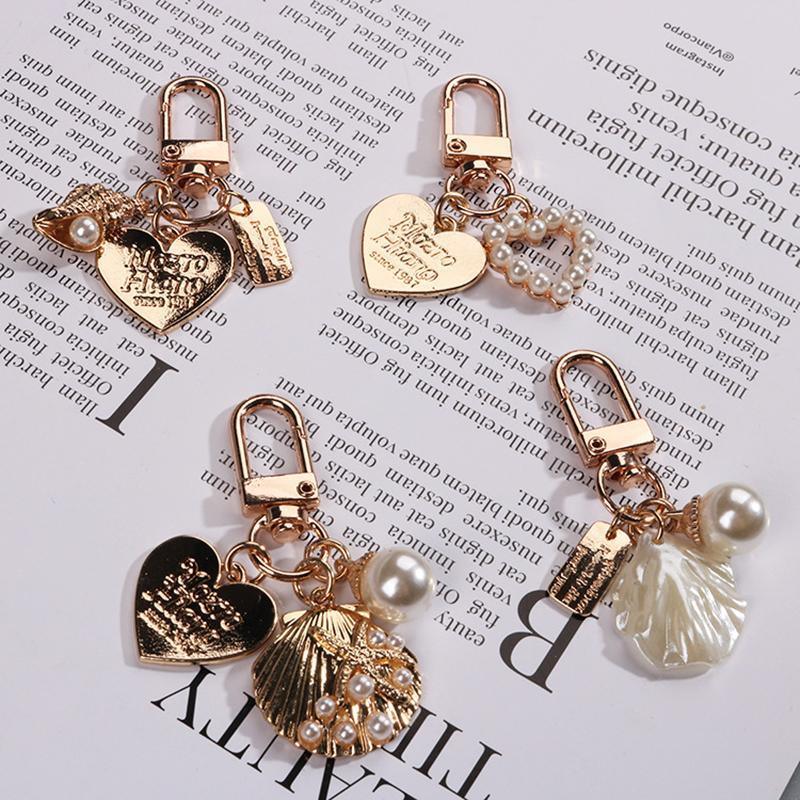 Womens Cute Key Rings Shell Heart Pearl Shape Keychain Charm Bag Hanger Pendants - 5 3