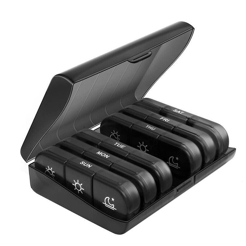 7 Day Medicine Organizer Pill Box Tablet Daily Case Weekly Dispenser Container - Black 6