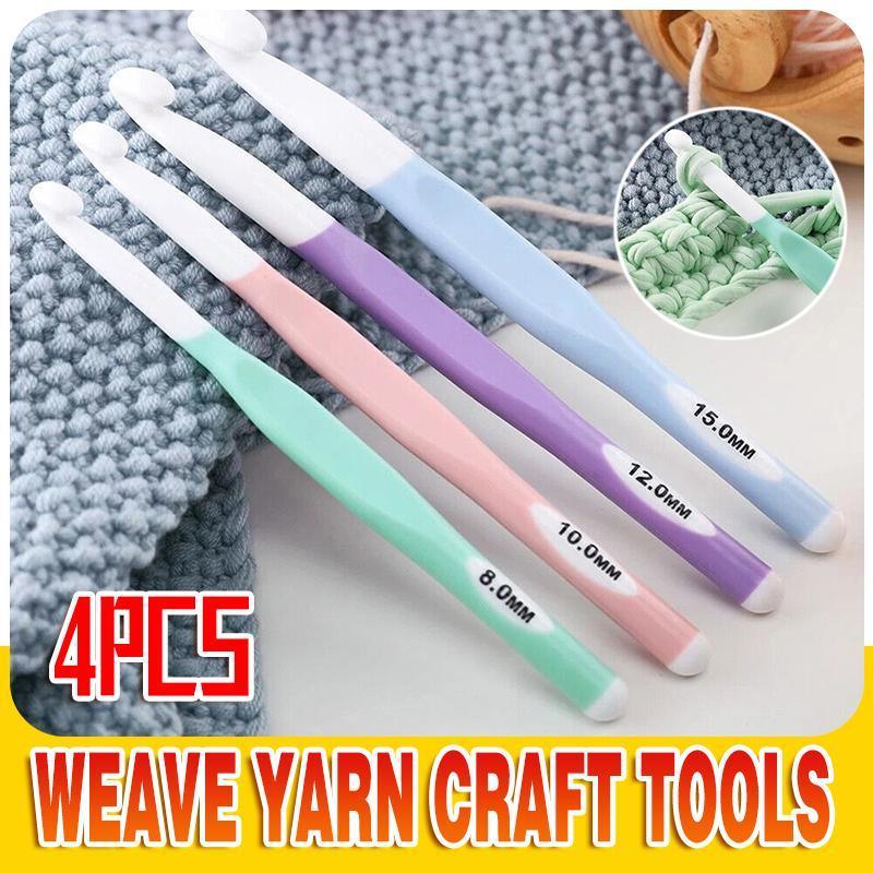 4pcs Weave Yarn Craft Tools Ergonomic Handle Non-Slip Knitting Needles Crochet Hooks
