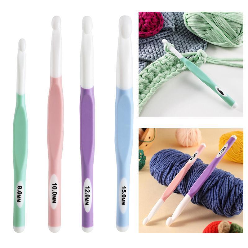 4pcs Weave Yarn Craft Tools Ergonomic Handle Non-Slip Knitting Needles Crochet Hooks 5