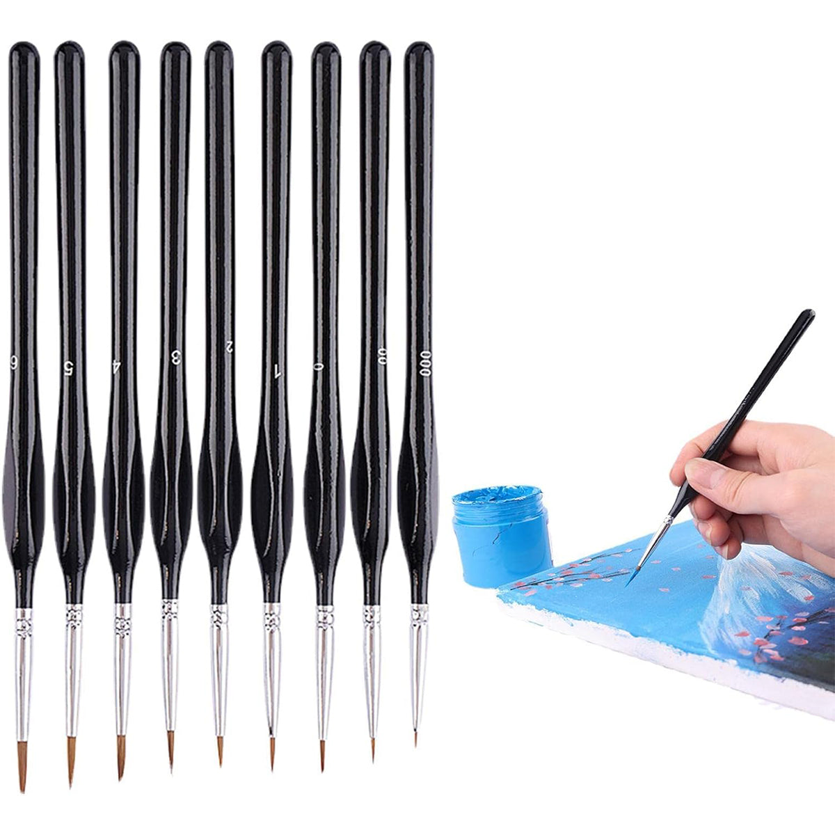 9PCS Fine Detail Paint Brush Set for Watercolour Gouache Acrylic Miniature Art 4