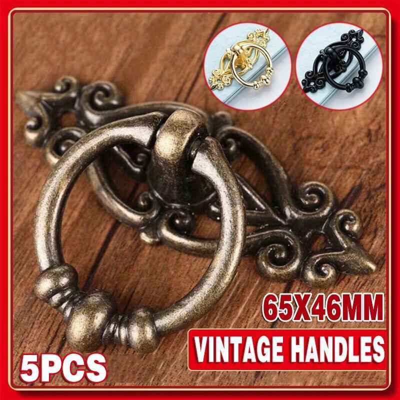 5PCS Vintage Handles Cabinet Drawer Cupboard Door Iron Knob Gold Pull - Black