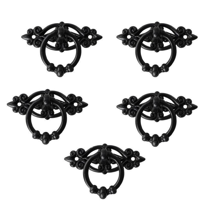 5PCS Vintage Handles Cabinet Drawer Cupboard Door Iron Knob Gold Pull - Black 7