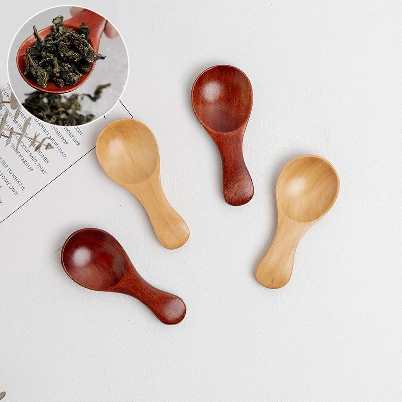 5PCS Mini Wooden Spoons Natural Wood Spice Condiment Dessert Scoops - Beige 4