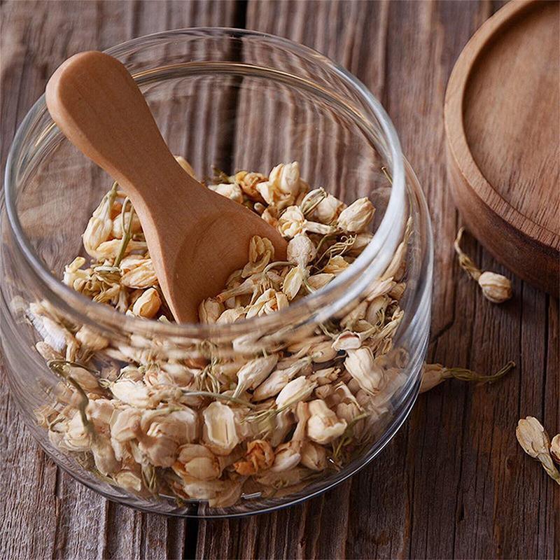 5PCS Mini Wooden Spoons Natural Wood Spice Condiment Dessert Scoops - Beige 5