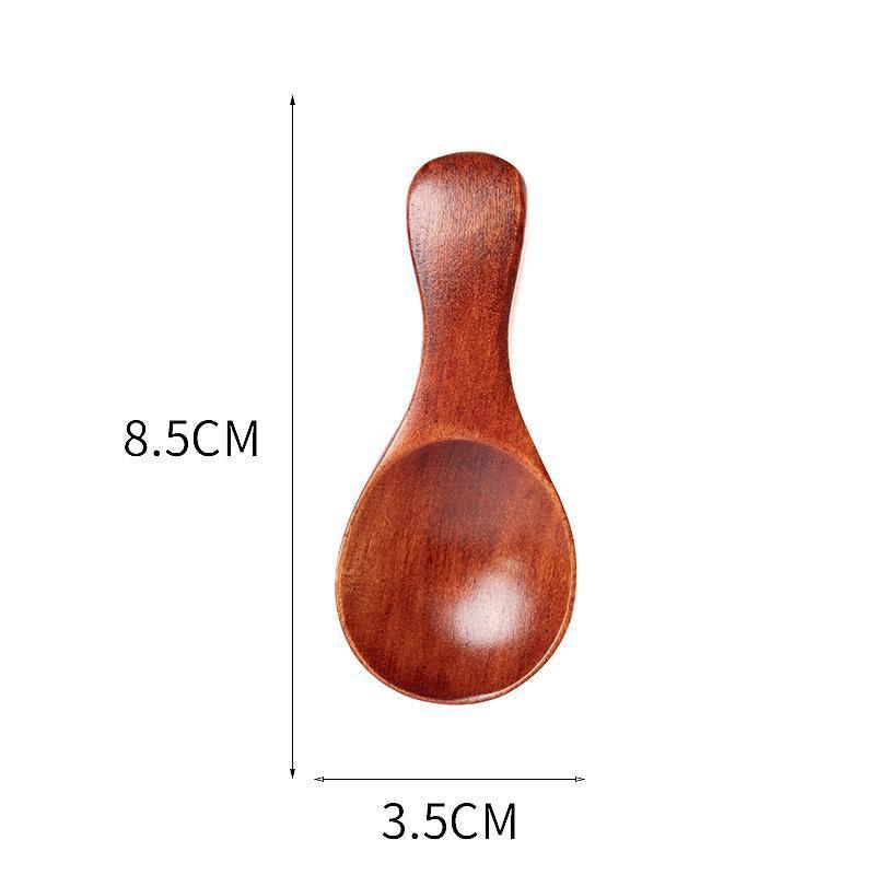 5PCS Mini Wooden Spoons Natural Wood Spice Condiment Dessert Scoops - Red 3