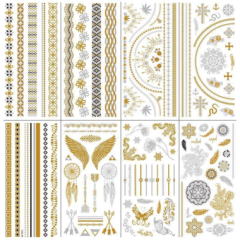 Women Lady Metallic gold silver color boho arm Body Temporary Tattoo Sticker Art - MTOM18