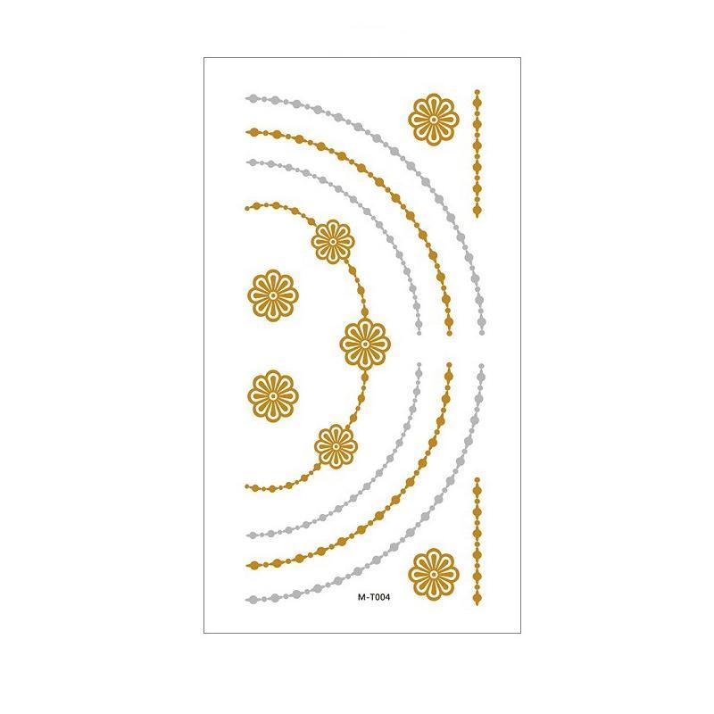 Women Lady Metallic gold silver color boho arm Body Temporary Tattoo Sticker Art - MTOM08 9