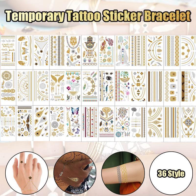 Women Lady Metallic gold silver color boho arm Body Temporary Tattoo Sticker Art - MTOM22