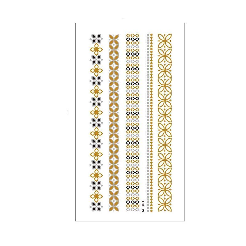 Women Lady Metallic gold silver color boho arm Body Temporary Tattoo Sticker Art - MTOM02 6