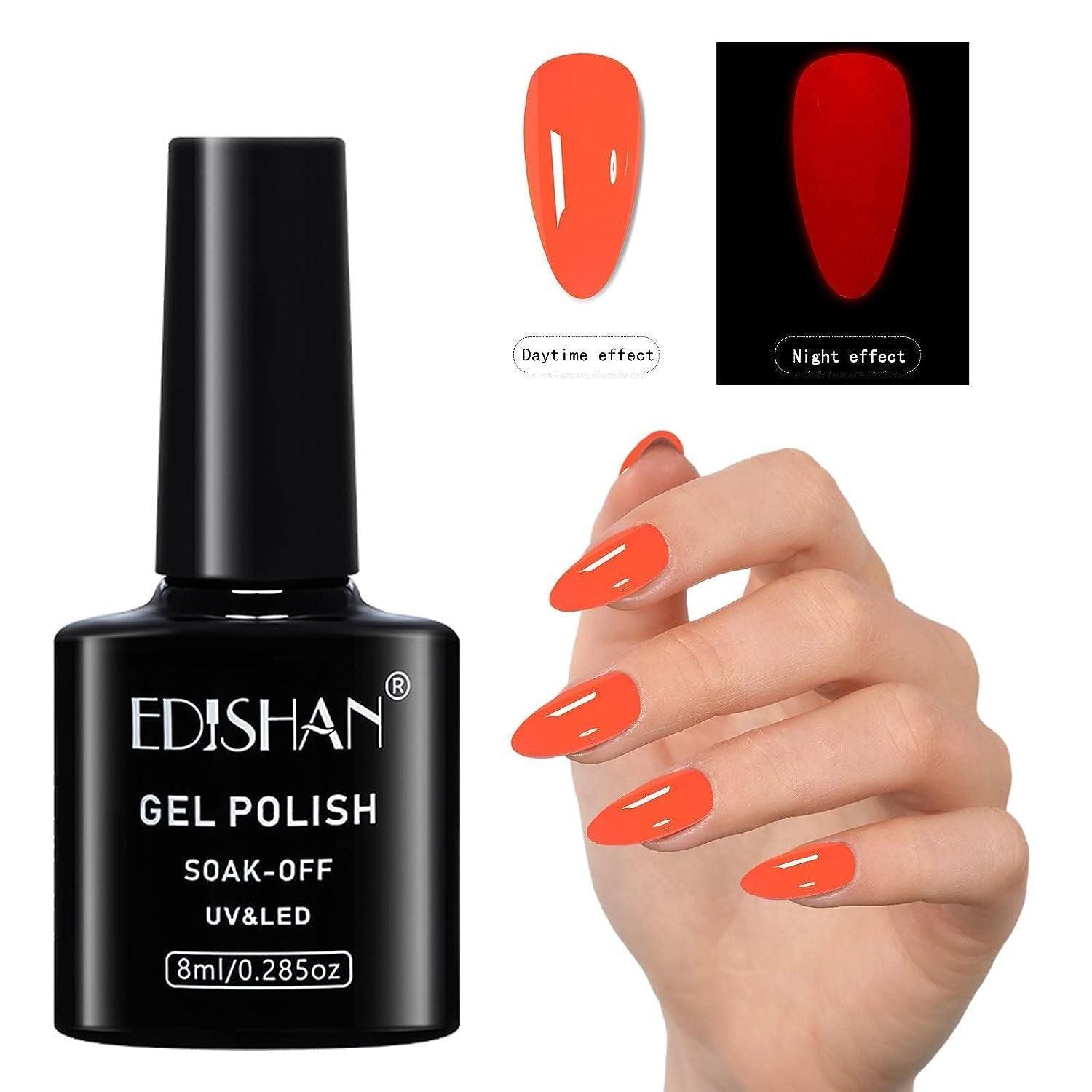 8ml Fluorescent Glow-In-Dark Gel Soak Off UV LED Nail Art Varnish DIY Luminous - 05#Fluorescent Grapefruit Red 10