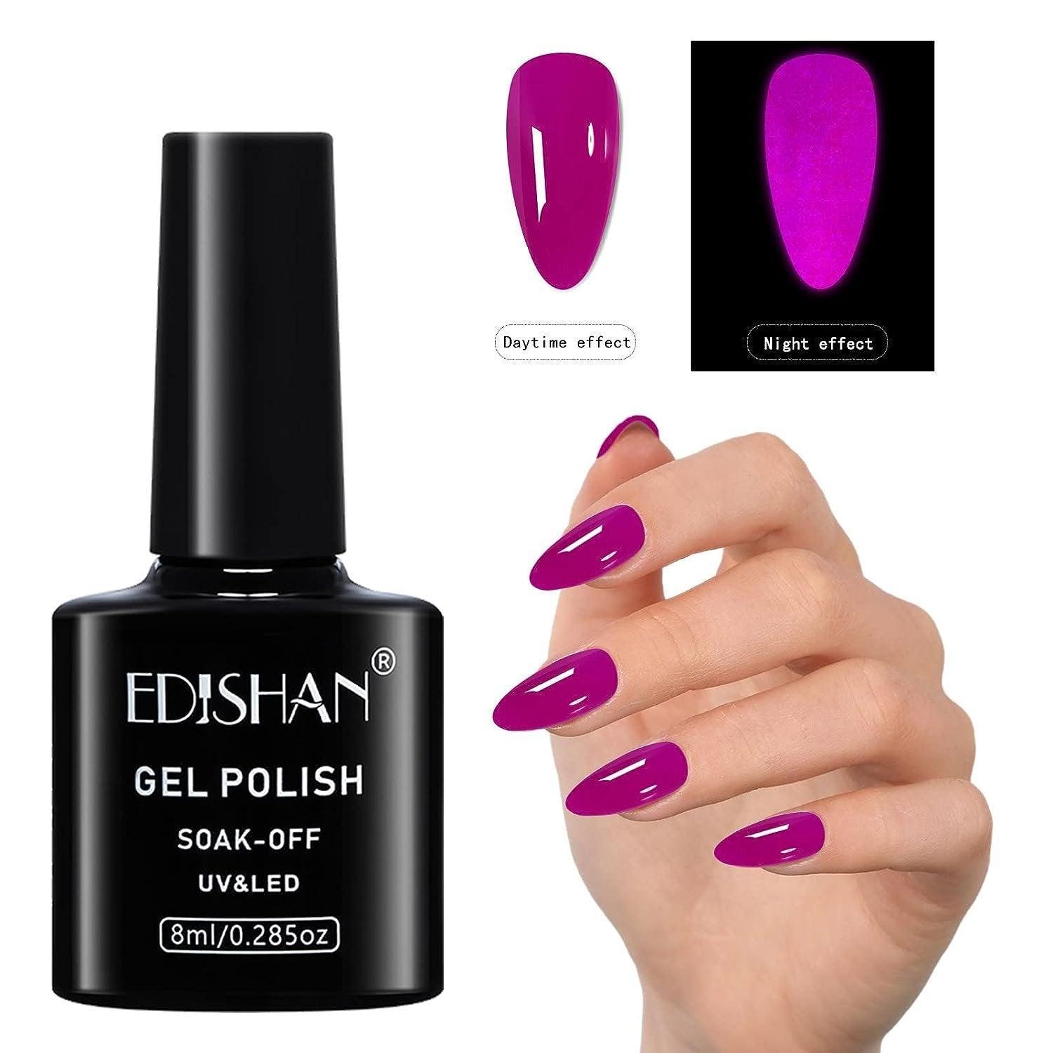 8ml Fluorescent Glow-In-Dark Gel Soak Off UV LED Nail Art Varnish DIY Luminous - 08#Fluorescent Purple Sweet Potao 14
