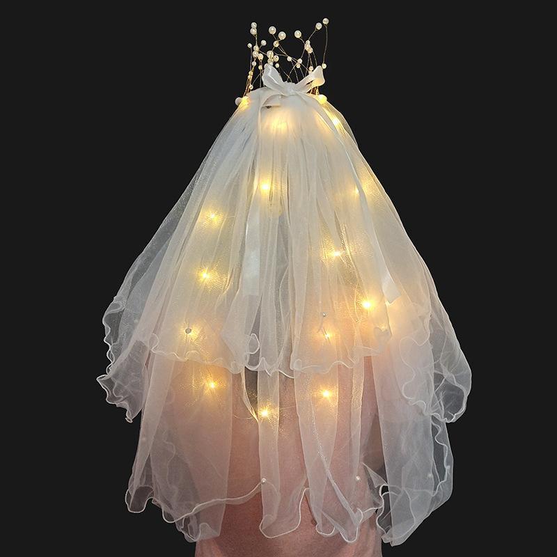 LED Crowns Glowing Headdress Wedding Bride Crowns Pearl Headwear viel party 3