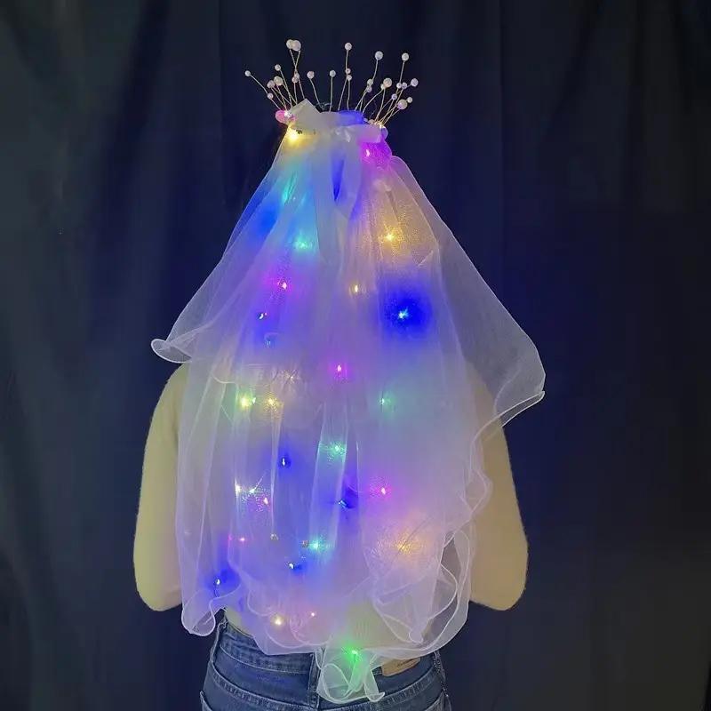 LED Crowns Glowing Headdress Wedding Bride Crowns Pearl Headwear viel party 4