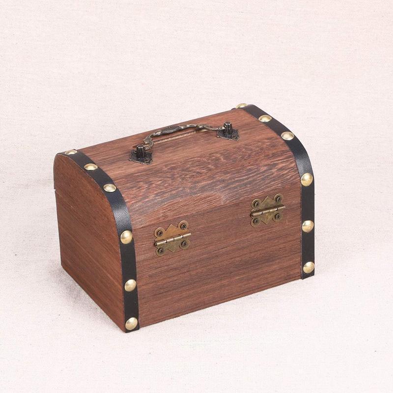 Wooden Treasure Chest Retro Money Storage Box Case Coin Piggy Bank Organizer 5