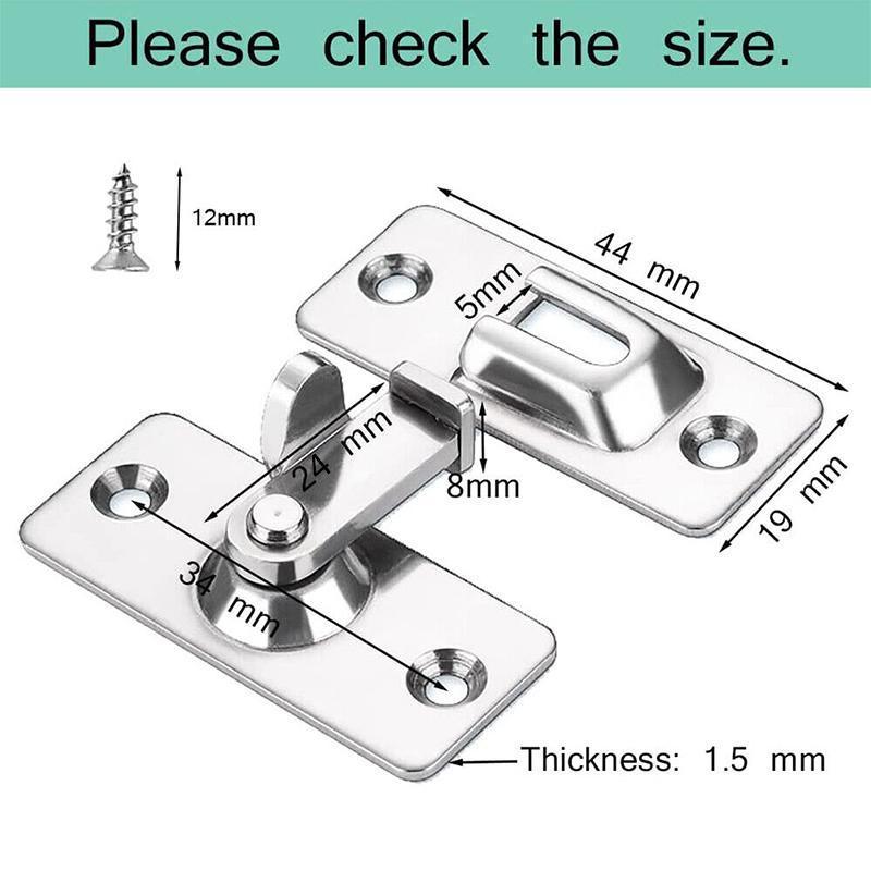 90 Degree Sliding Door Lock Hasp - Stainless Steel Corner Latch - Silver-2PCS 3