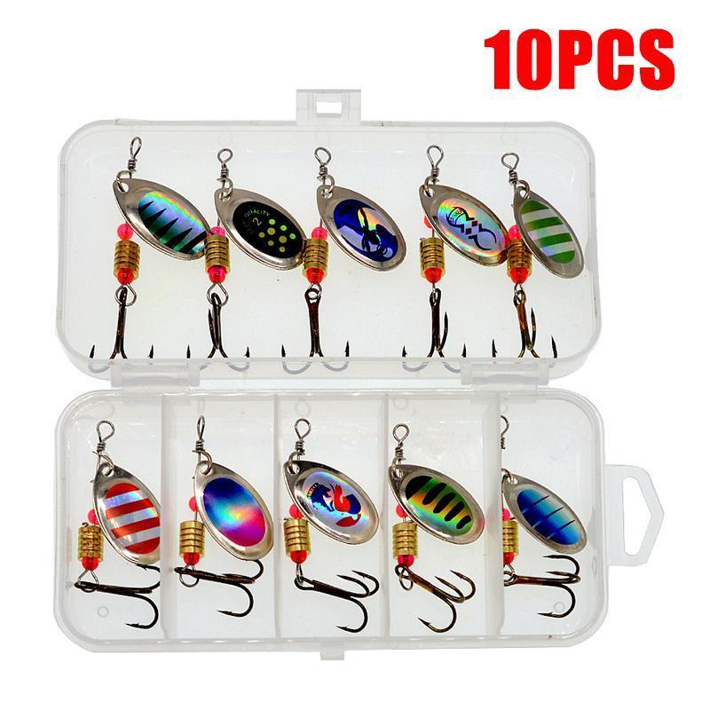 10/16PCS Fishing Lure Spinners Baits Spoon Set with Tackle Bag Trout Bass Tackle - B(10PCS) 5