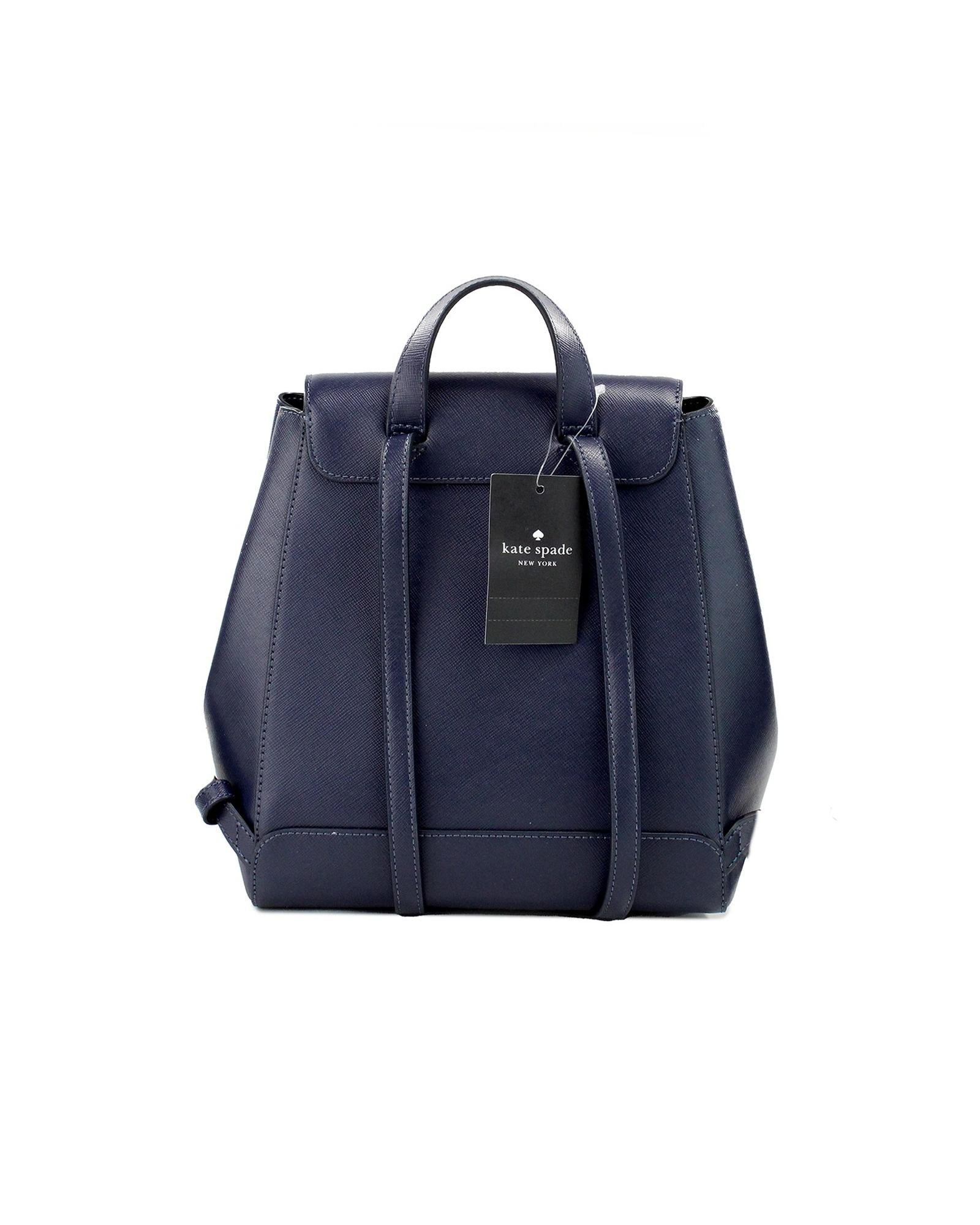 Kate Spade Women's Madison Navy Saffiano Leather Medium Flap Shoulder Backpack Bag - One Size